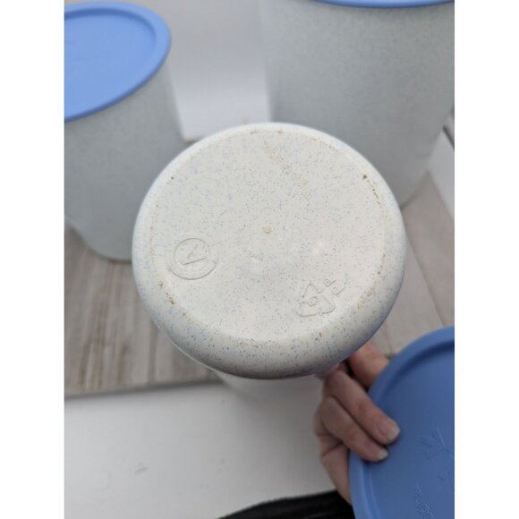 Vintage 3 Piece Tupperware One Touch Blue Lids Speckled Canisters Storage A,B,D - Picture 5 of 16